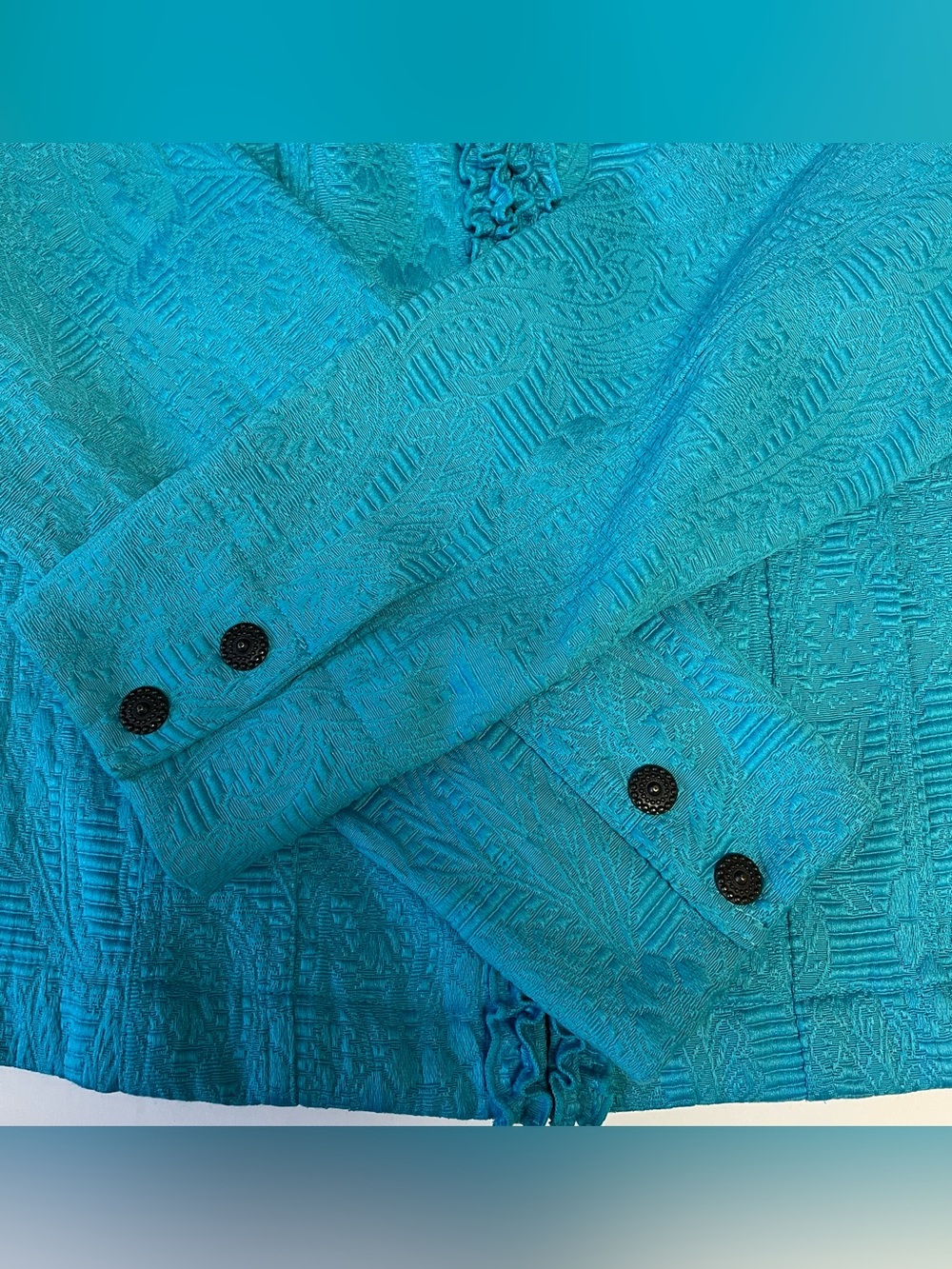 Ruby Rd. Turquoise Ruffle-Trim Blazer Jacket Zipper Size 14 - Picture 7 of 10